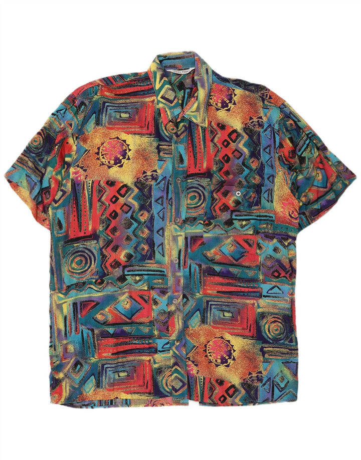 Camicia vintage da uomo a maniche corte grande geometrica multicolore