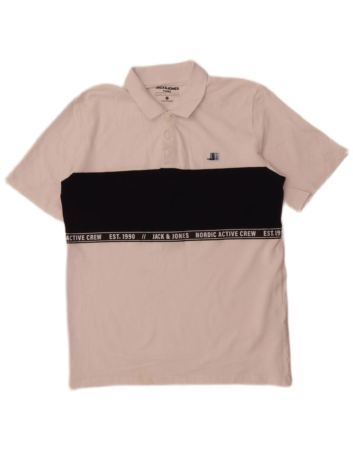 Polo grafica da uomo Jack & Jones in cotone color block bianco medio