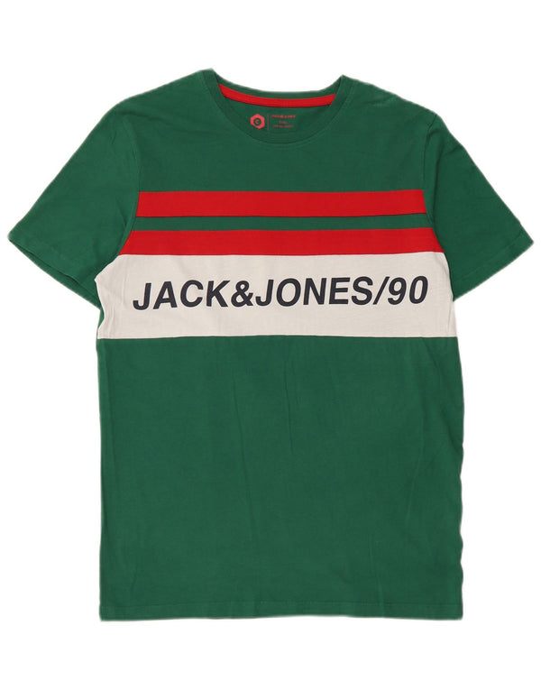 Jack & Jones T-shirt grafica da uomo Top Small in cotone color block verde