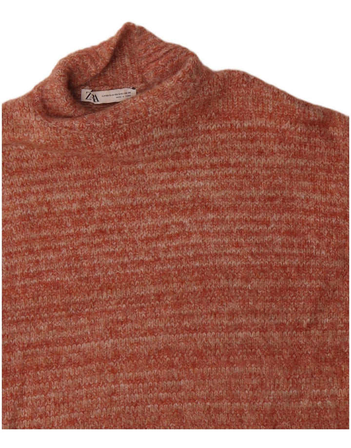 ZARA Maglione da Donna Oversize con Collo Dolcevita UK 6 XS Arancione Poliestere