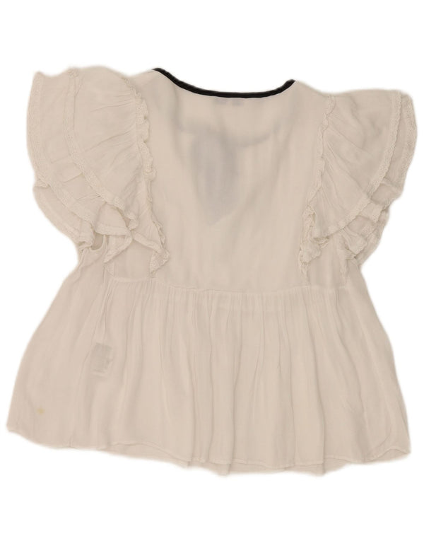 Zara, camicetta a pipistrello da donna con allacciatura sul davanti, taglia UK 12, cotone bianco medio