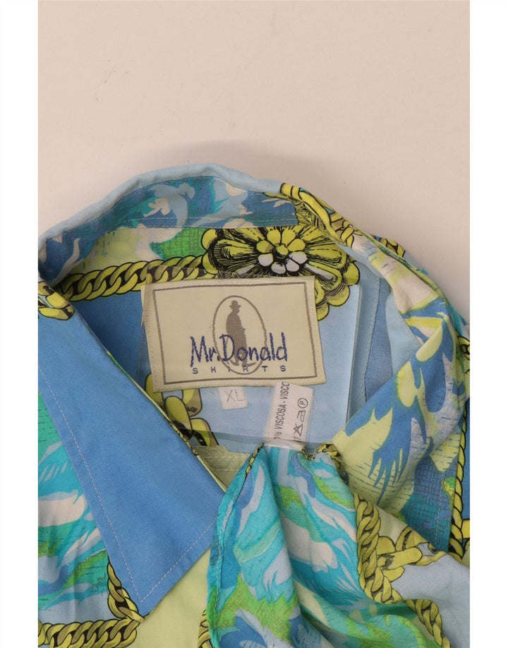 Camicia Vintage Uomo XL Blu Patchwork Viscosa