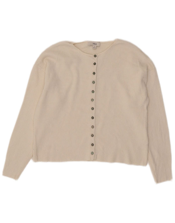 Maglione cardigan corto da donna Marks & Spencer UK 16 grande viscosa bianco sporco