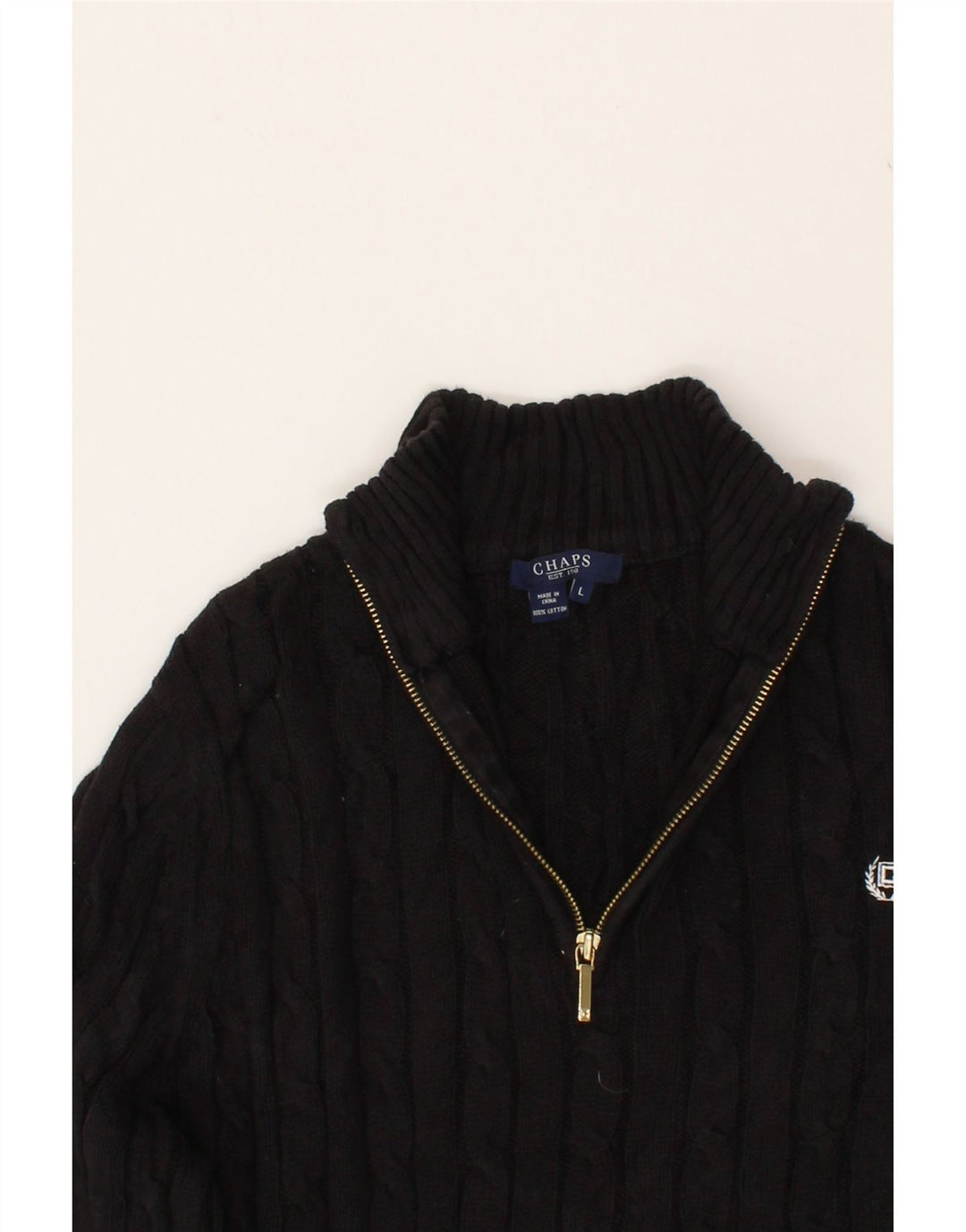 CHAPS Womens Zip Neck Jumper Sweater UK 16 Large Black Cotton Vintage Chaps and Second-Hand Chaps from Messina Hembry 