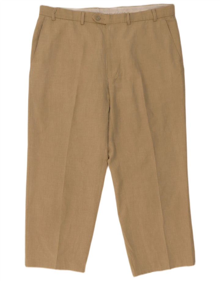 Pantaloni da abito dritti da uomo Marks & Spencer W38 L26 Poliestere beige