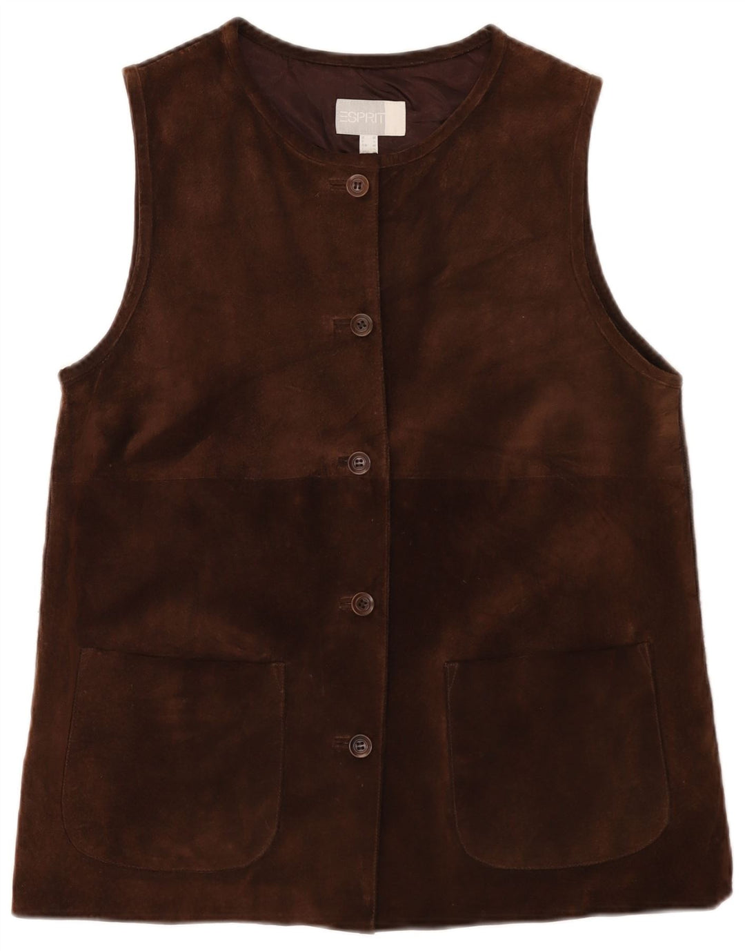 Gilet da donna in pelle scamosciata Esprit UK 14 in pelle marrone medio