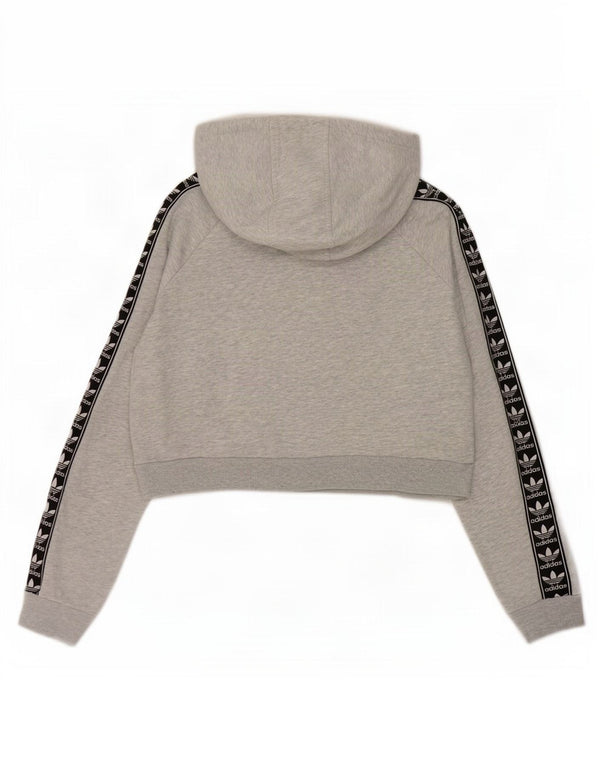 Felpa con cappuccio grafica corta da donna Adidas UK 12 Colorblock grigio medio