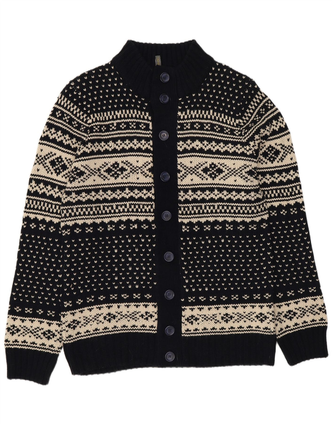 Maglione cardigan da uomo VINTAGE 2XL Acrilico Fair Isle blu navy