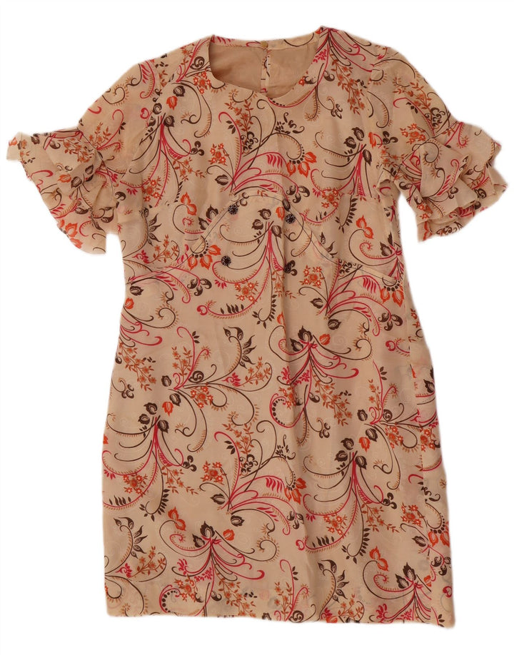 Abito tubino vintage da donna UK 14 Beige medio floreale