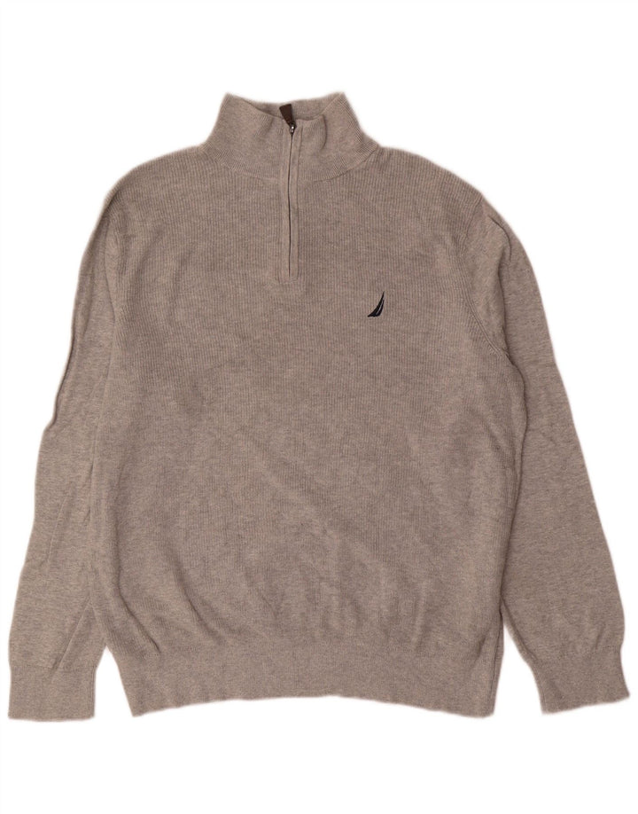 Maglione da uomo Nautica con zip e collo grande in cotone grigio