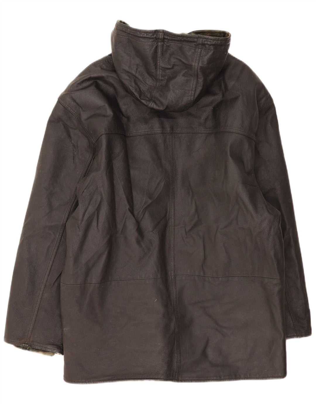 Cappotto in pelle con cappuccio vintage da uomo UK 44 2XL Nero