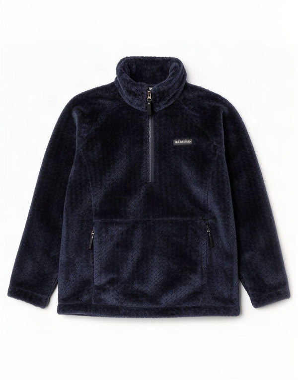 Felpa Columbia da donna in velluto con zip e collo, maglione, UK 16, grande, blu navy