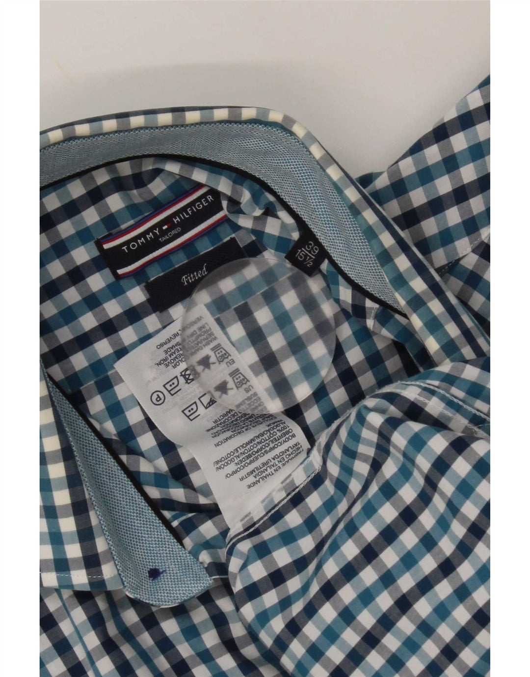 Camicia sartoriale da uomo Tommy Hilfiger taglia 39 15 1/2 percalle blu medio