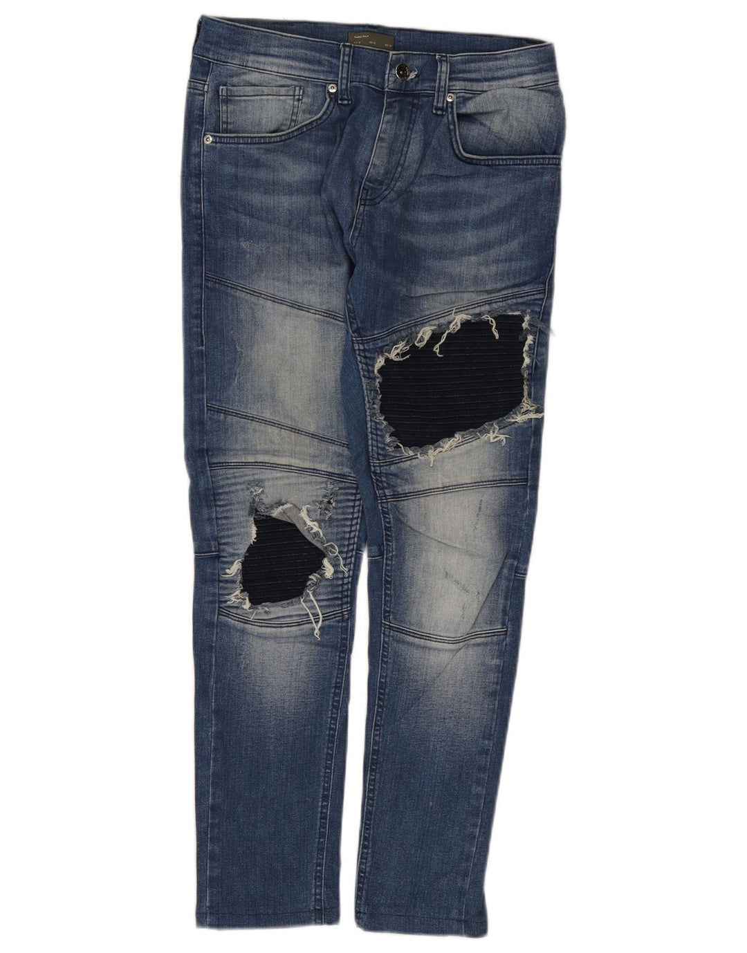 Jeans slim invecchiati da uomo Zara EU 40 medio W31 L28 blocco di colore blu
