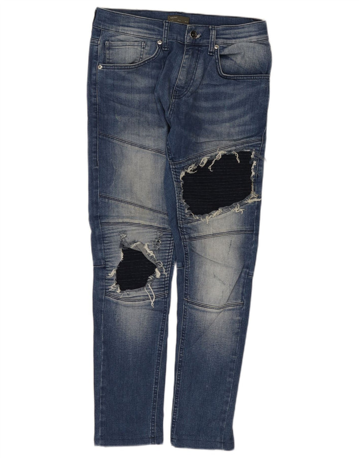 Jeans slim invecchiati da uomo Zara EU 40 medio W31 L28 blocco di colore blu