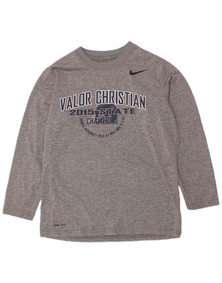 Top Nike Dri Fit Graphic a maniche lunghe da bambino 8-9 anni, piccola, in poliestere grigio