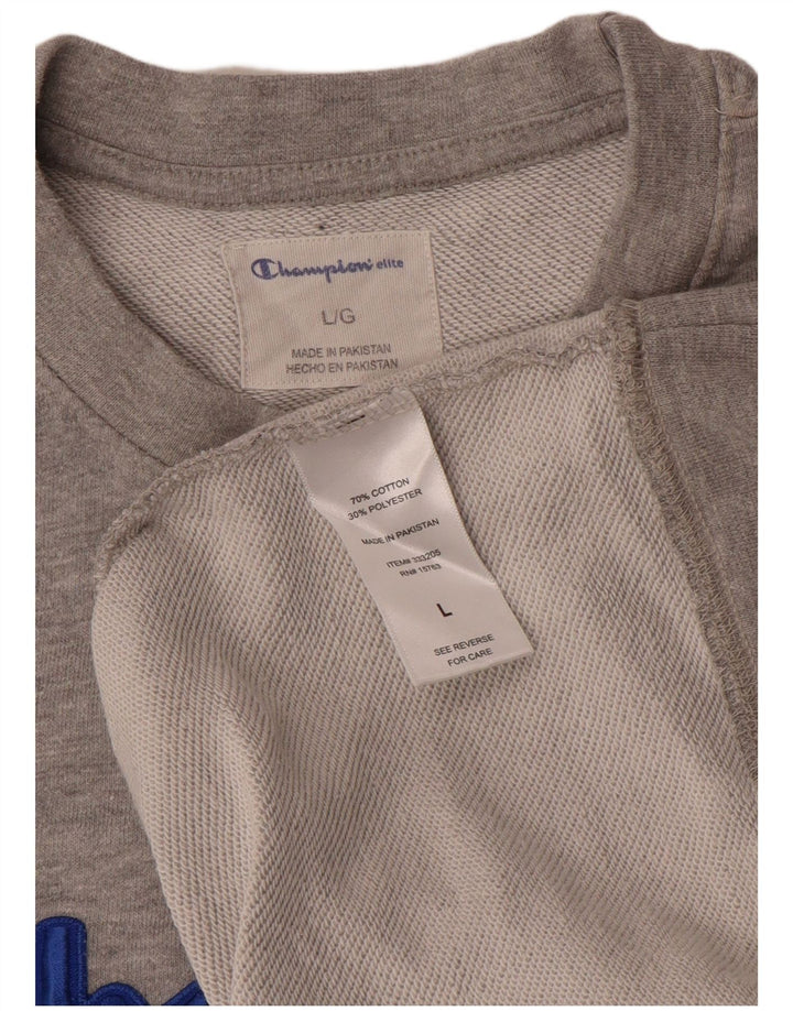 Felpa grafica da uomo Champion, maglione grande, cotone chiazzato grigio