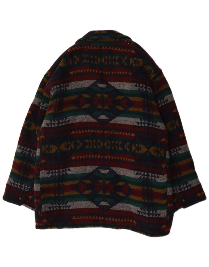 Cappotto giacca a vento vintage da uomo EU 56 3XL lana geometrica multicolore azteca