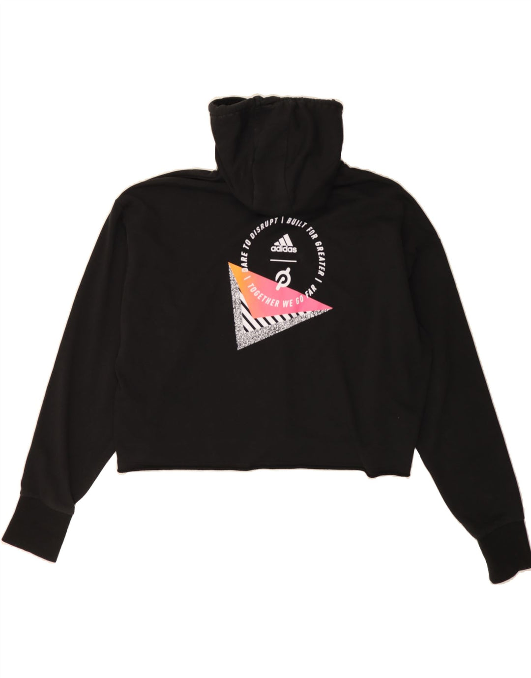 ADIDAS Womens Oversized Graphic Hoodie Jumper UK 12/14 Medium Black Vintage Adidas and Second-Hand Adidas from Messina Hembry 