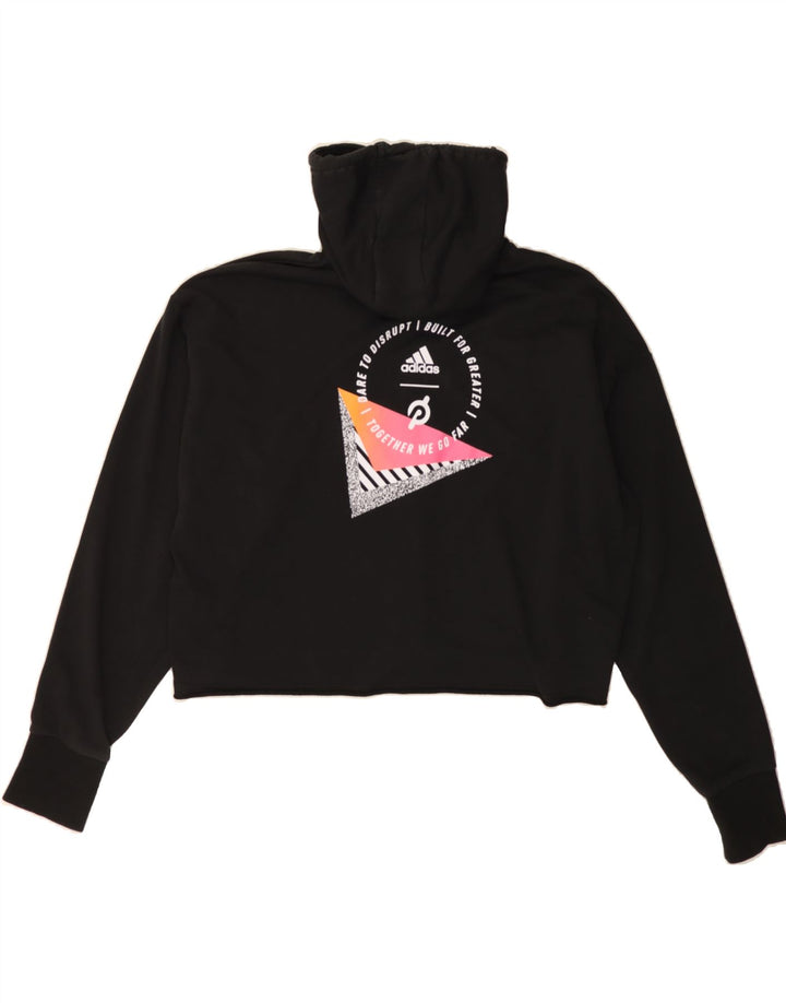 ADIDAS Womens Oversized Graphic Hoodie Jumper UK 12/14 Medium Black Vintage Adidas and Second-Hand Adidas from Messina Hembry 