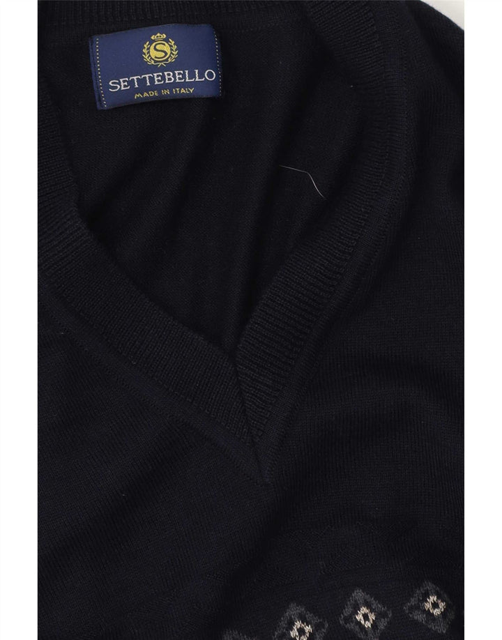 Maglione da uomo con scollo a V Settebello grande blu navy Fair Isle