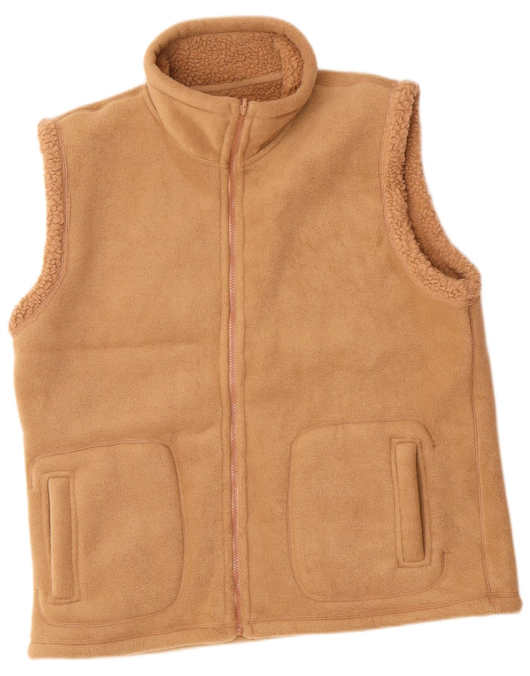 Gilet reversibile in pile da uomo vintage UK 38 Poliestere beige medio