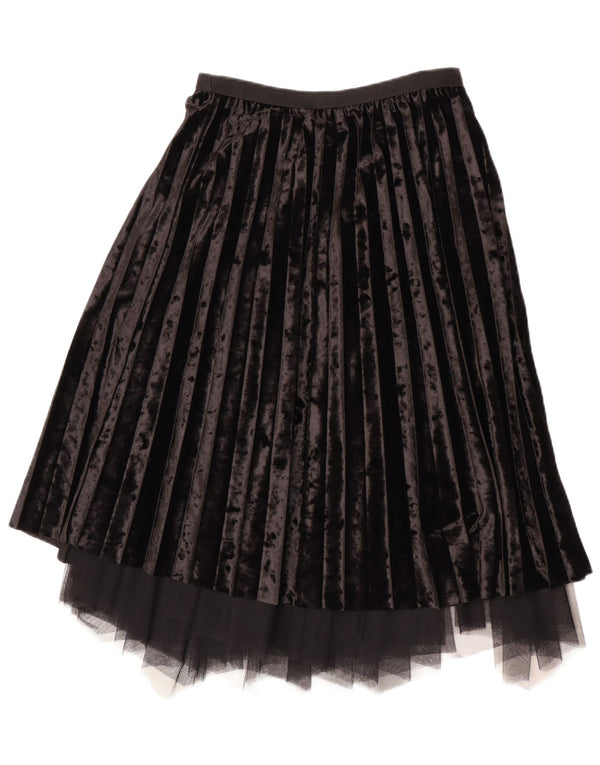 Gonna a pieghe vintage in velluto da donna W28 media nera