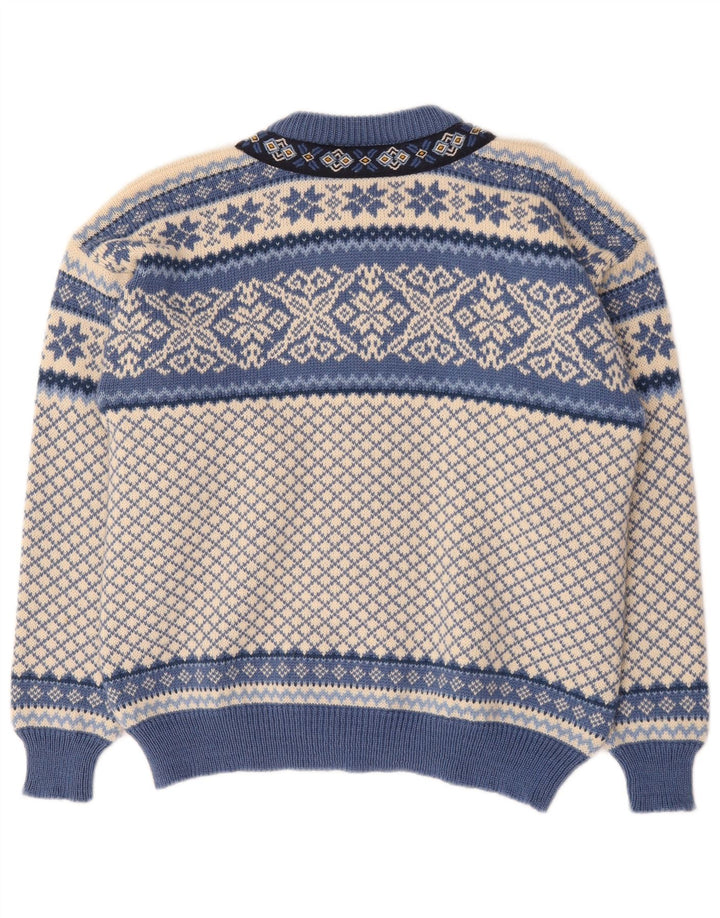Maglione cardigan da uomo vintage blu medio Fair Isle