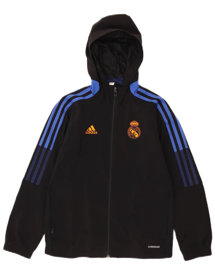 Giacca da ginnastica con cappuccio ADIDAS da ragazzo del Real Madrid 9-10 anni nera