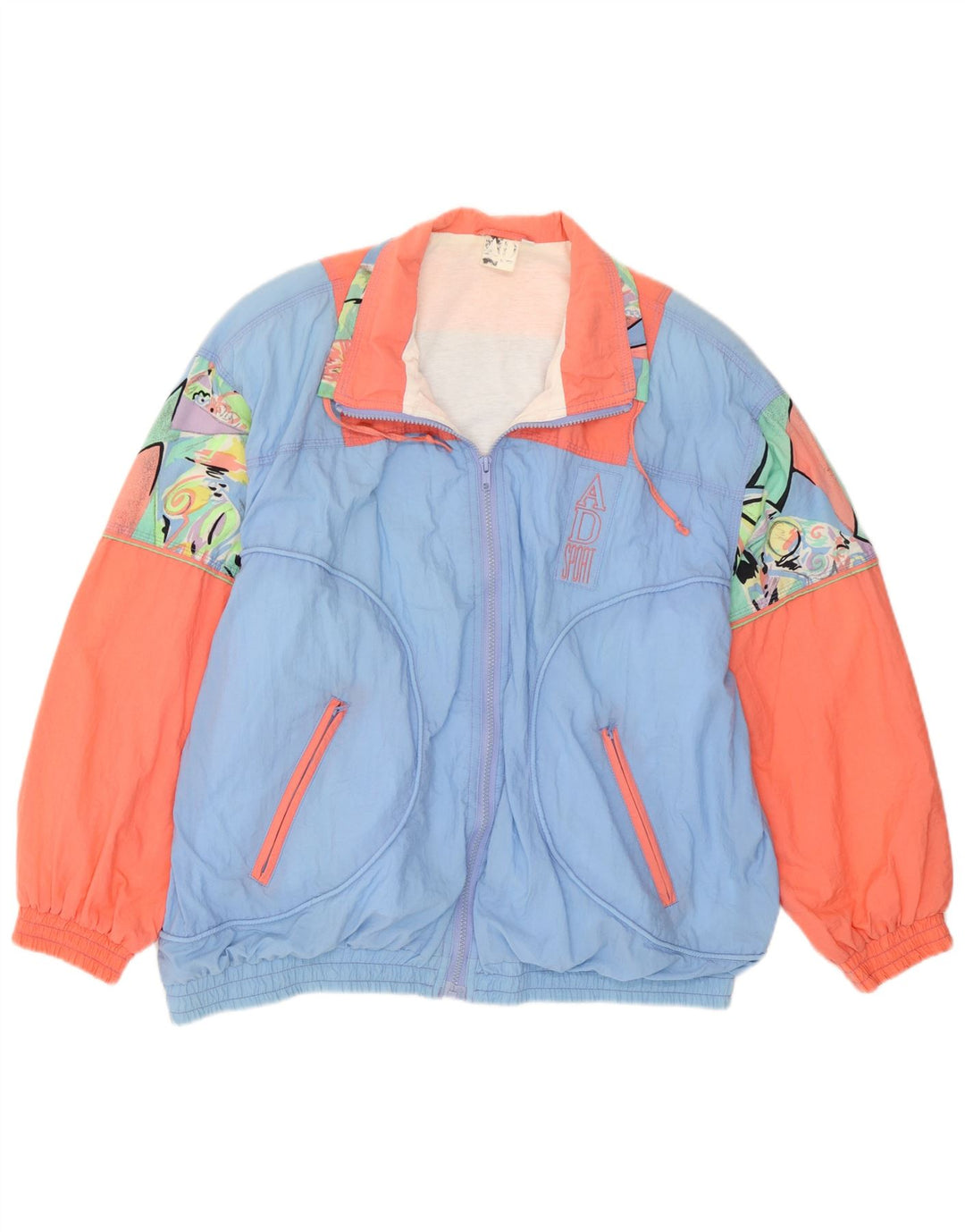 Giacca da ginnastica vintage da donna con motivo astratto UK 16 grande blu