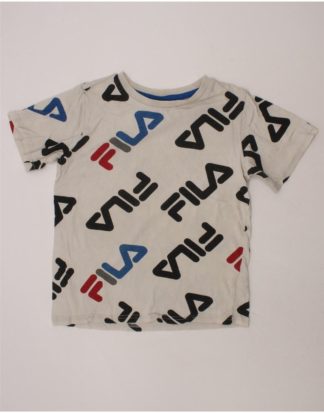 FILA Boys Graphic T-Shirt Top 7-8 Years Medium Off White Cotton Vintage Fila and Second-Hand Fila from Messina Hembry 