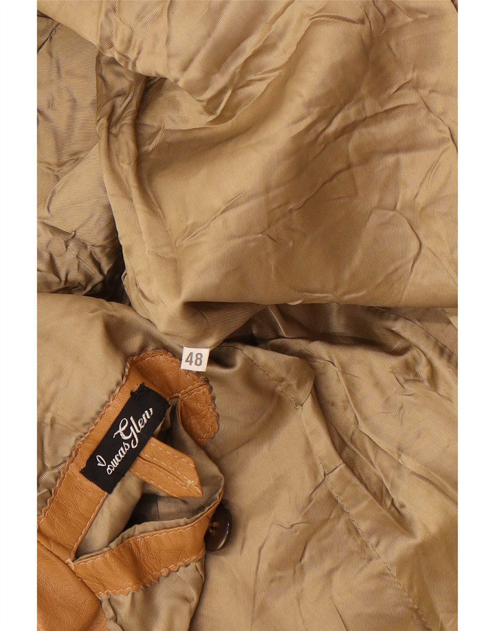 Giacca blazer in pelle vintage da uomo a 2 bottoni IT 48 Beige medio