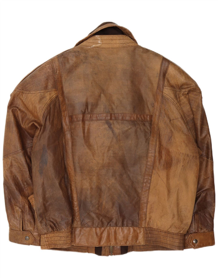 Giacca in pelle vintage da uomo IT 50 grande in pelle marrone