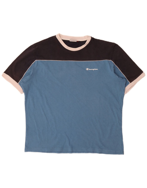 T-shirt da uomo Champion Top XL in cotone color block blu