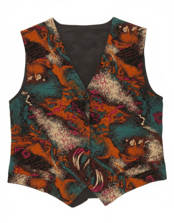 Gilet vintage da donna con motivo astratto UK 14 medio multicolore