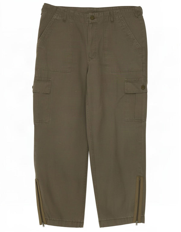 Pantaloni cargo larghi da uomo vintage IT 50 grandi W36 L27 quadri verdi