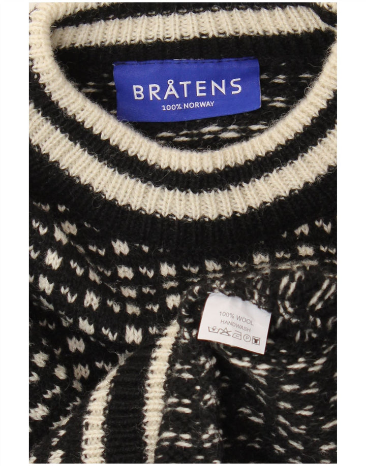 Maglione da uomo con scollo a barca Bratens, lana geometrica nera media