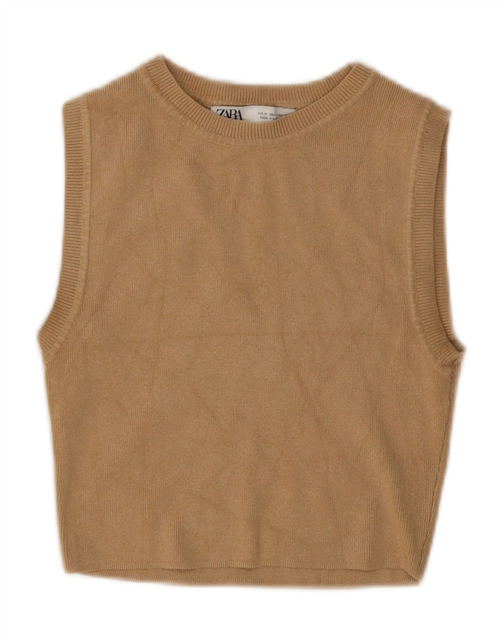 Canotta corta da donna Zara UK 12 in viscosa marrone medio