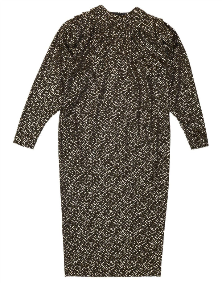 Abito a trapezio vintage da donna a maniche lunghe IT 42 medio oro maculato