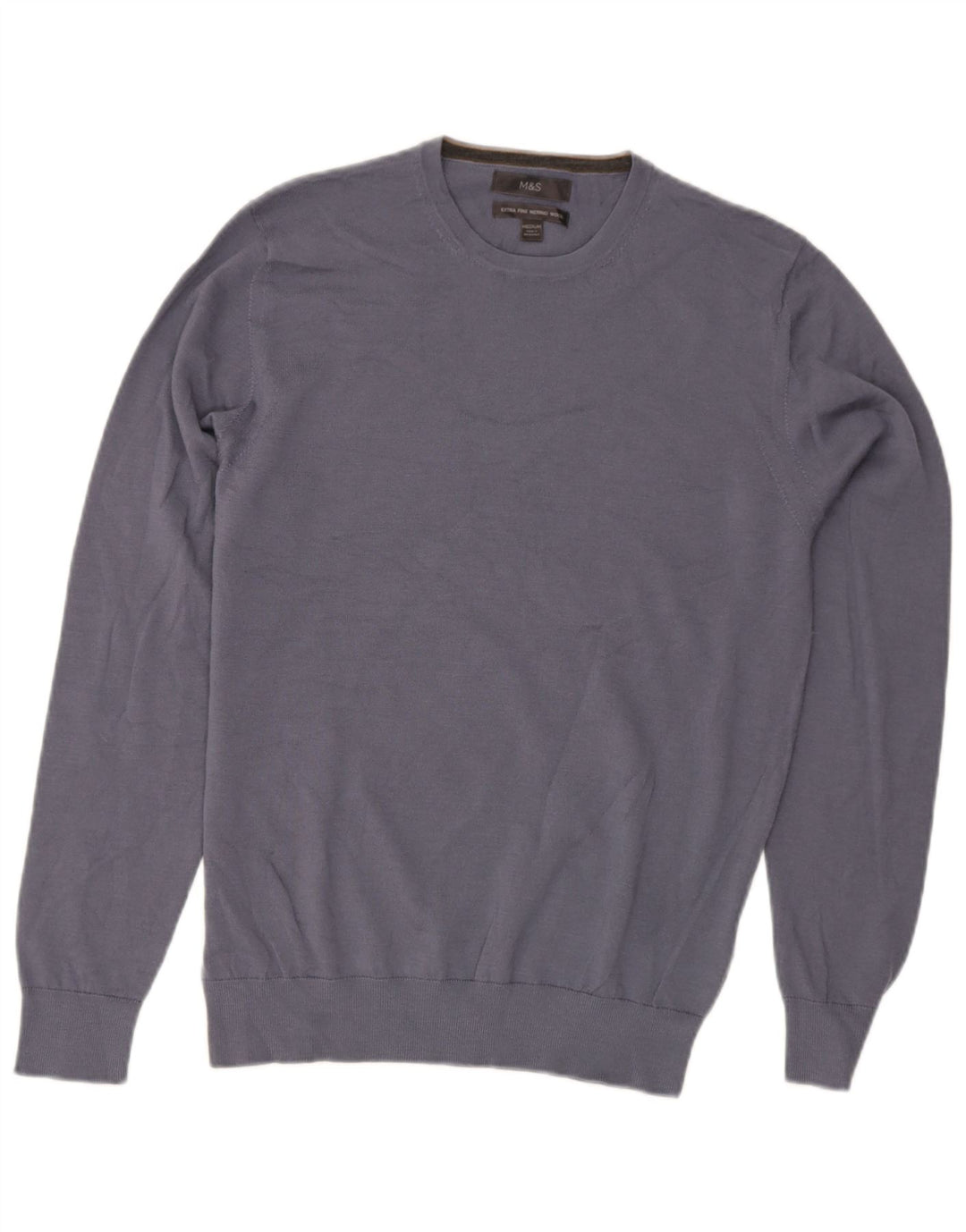 Maglione maglione girocollo da uomo Marks & Spencer in lana blu medio