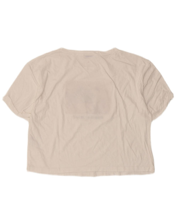 T-shirt grafica corta da donna Zara UK 16 grande cotone bianco
