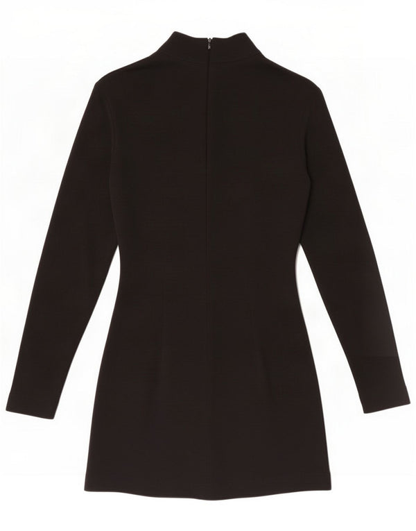 Abito tubino vintage a maniche lunghe da donna UK 10 piccolo in viscosa nera