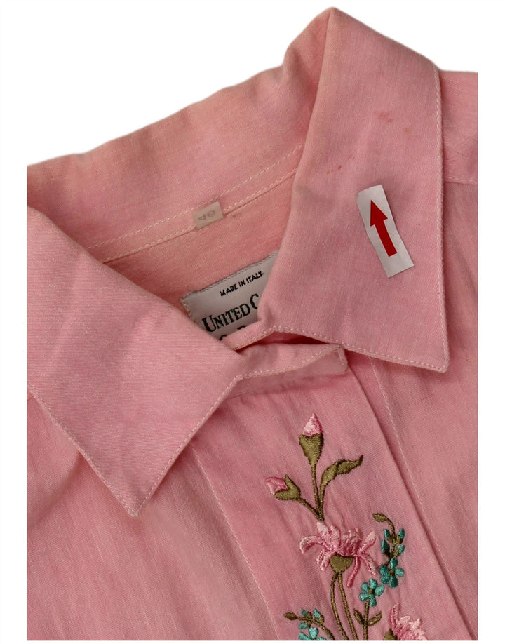 Camicetta Camicia Oversize da Donna Benetton IT 46 Large Cotone Floreale Rosa