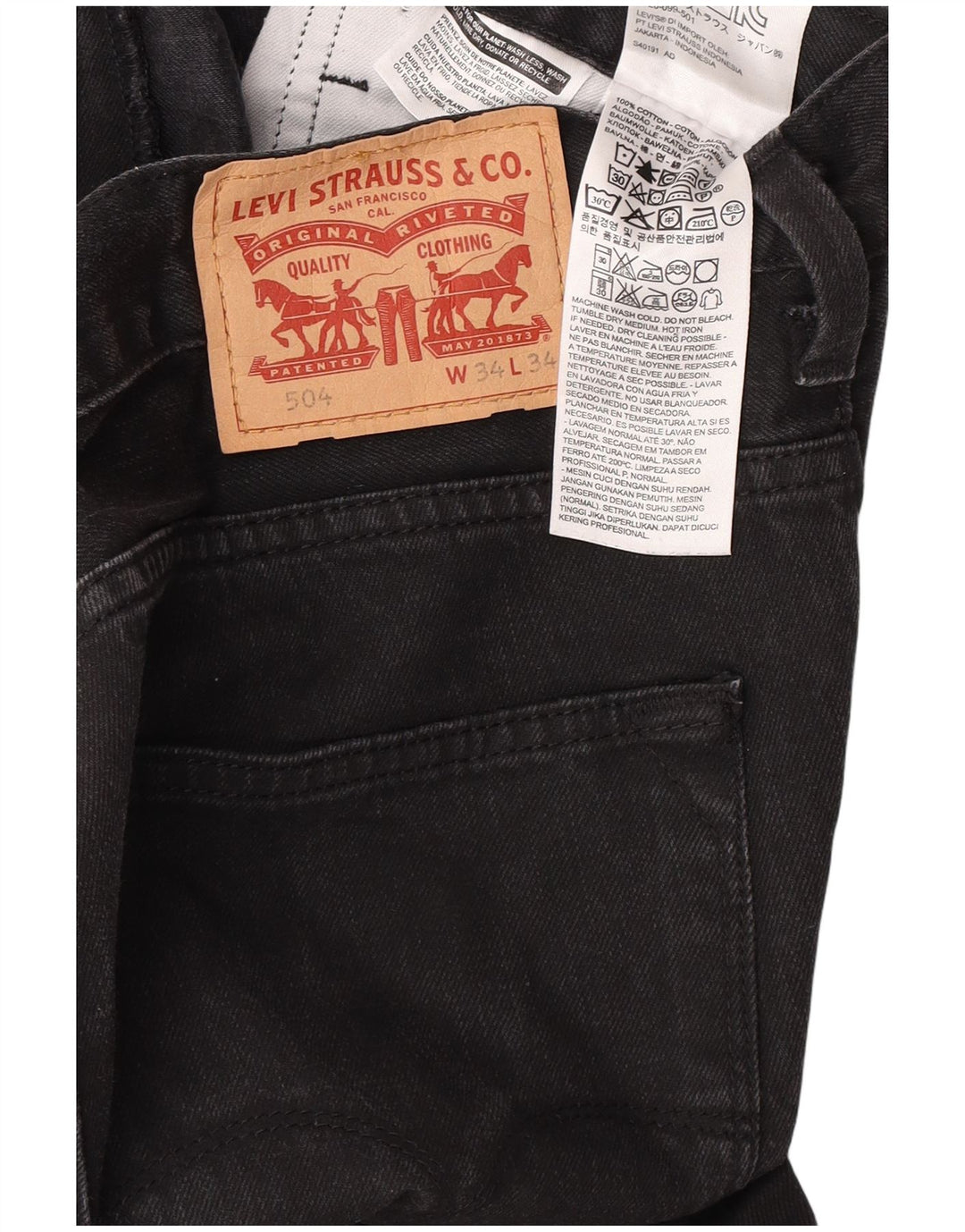 Jeans dritti da uomo Levi's 504 W34 L34 cotone nero