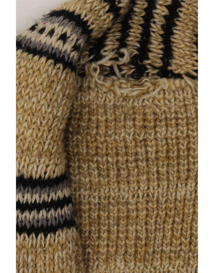 Maglione cardigan aperto grafico da uomo vintage color block beige medio