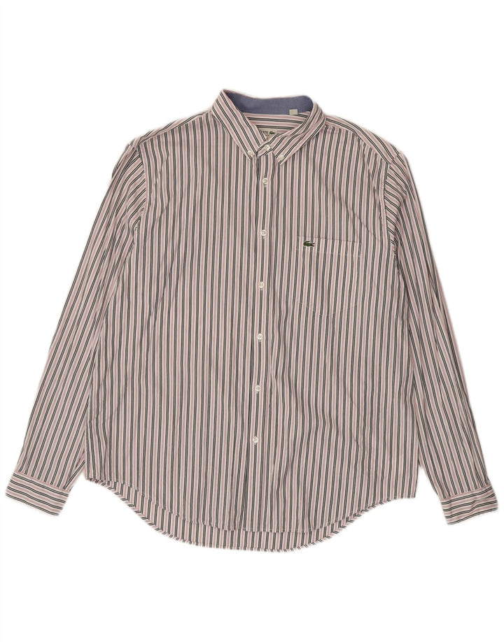 Camicia Lacoste da uomo vestibilità regolare taglia 45 XL cotone a righe bianche