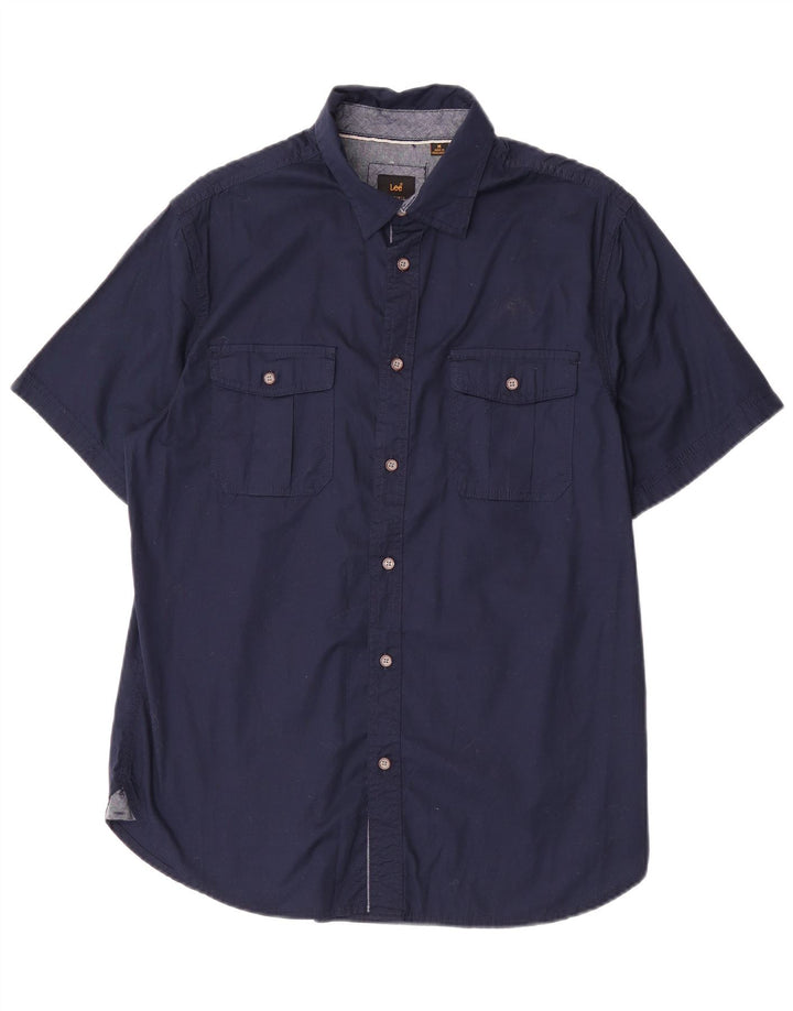 Camicia a maniche corte da uomo Lee in cotone blu navy medio