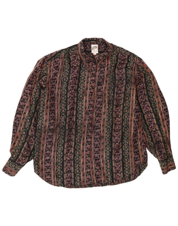Camicia vintage da uomo grande in seta geometrica multicolore