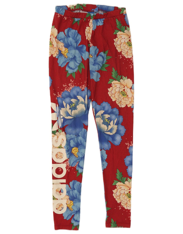 Leggings grafici da donna Adidas UK 10 piccolo poliestere floreale rosso
