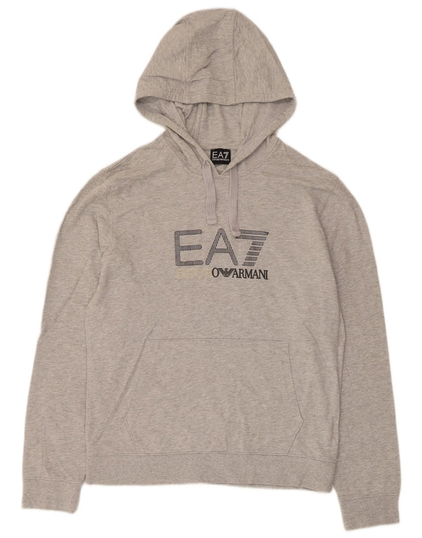 Felpa con cappuccio grafica da donna Emporio Armani UK 16 grande cotone grigio